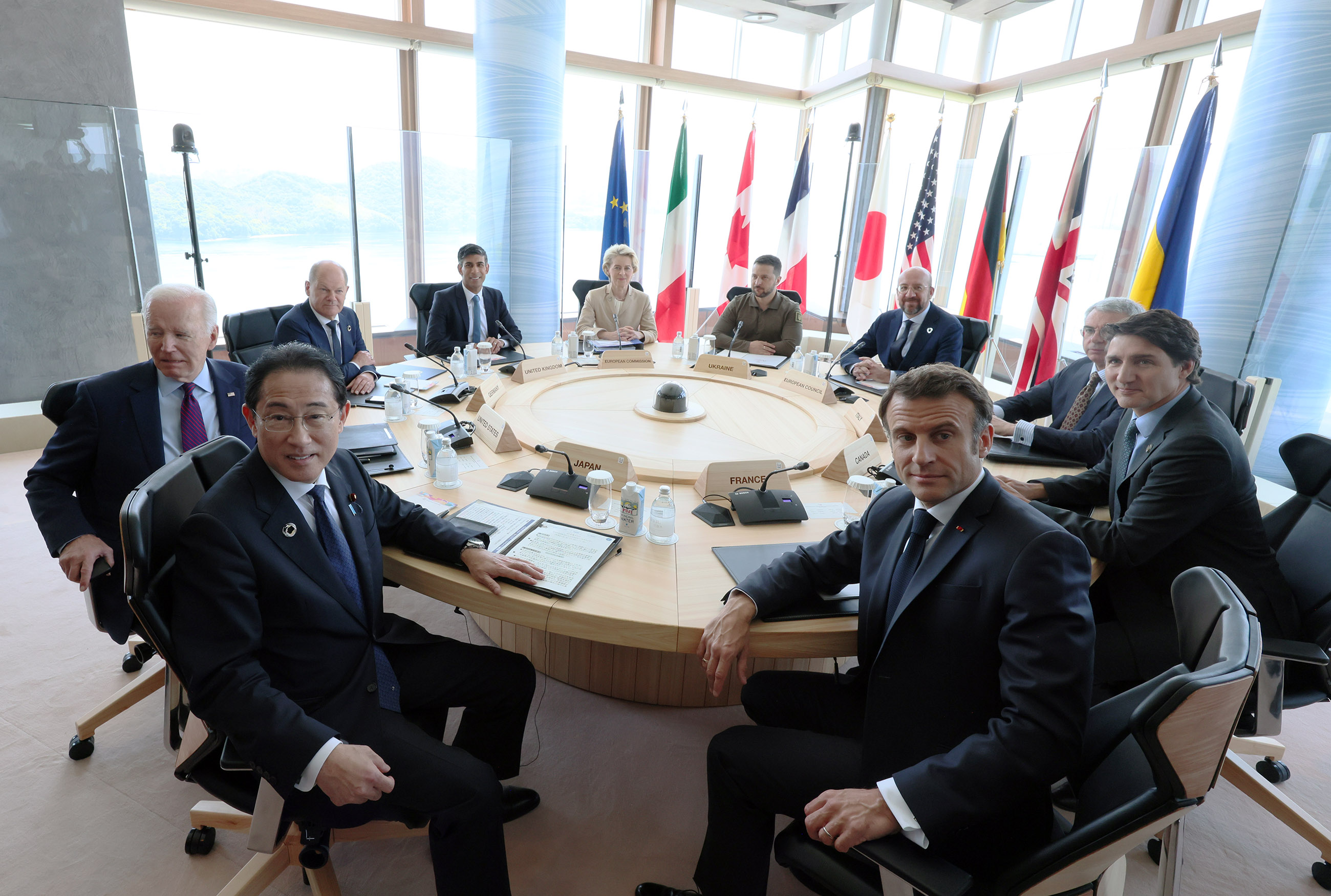 G7 leaders sitting in the tables during Hiroshima Summit